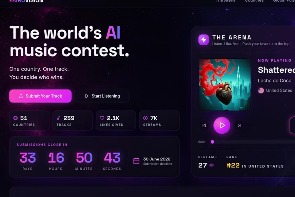 FairoVision 2026 music contest interface · official website artwork, captured 23 Aug 2026