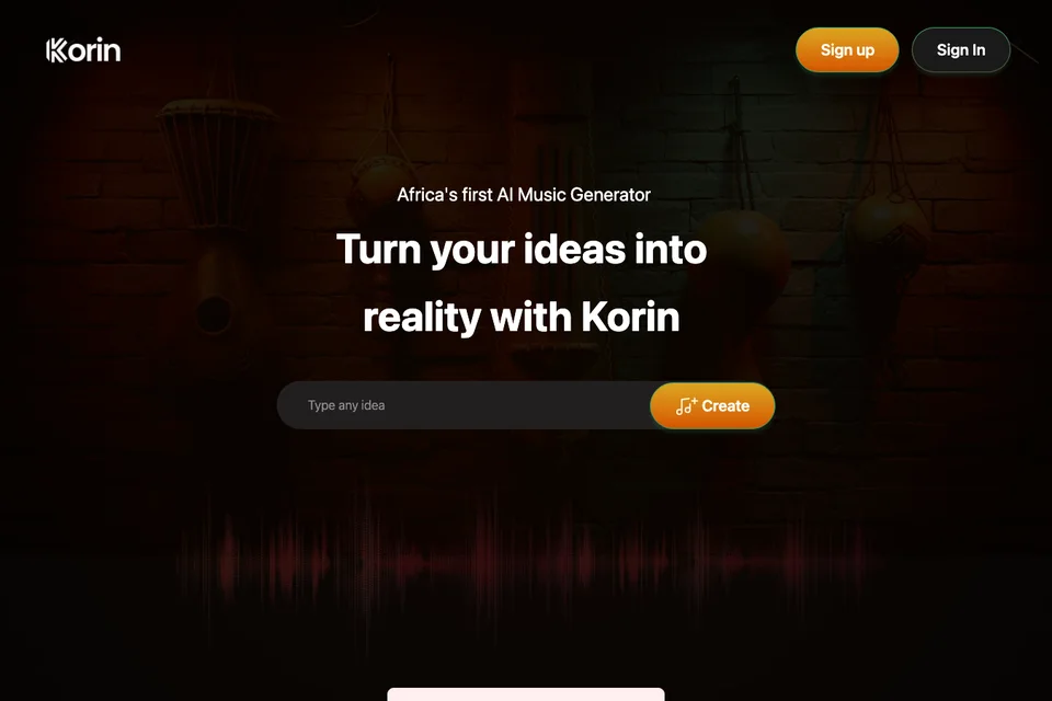 Korin AI music generator interface · Korin AI, captured 23 Aug 2026