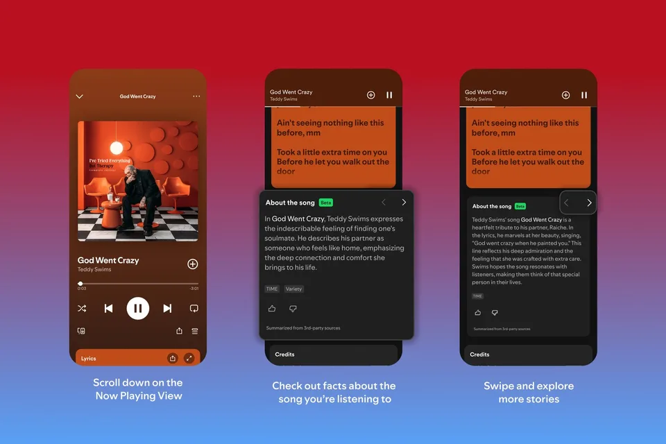 Spotify's official About the Song beta interface · Spotify, 2026 · cropped for card use