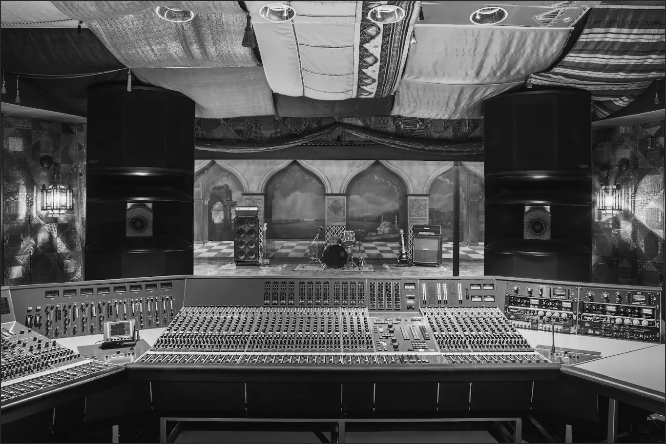 NRG Studio B control room · Nrgrecordingtech / Wikimedia Commons (CC0), house-treated from the original · 9 Dec 2023