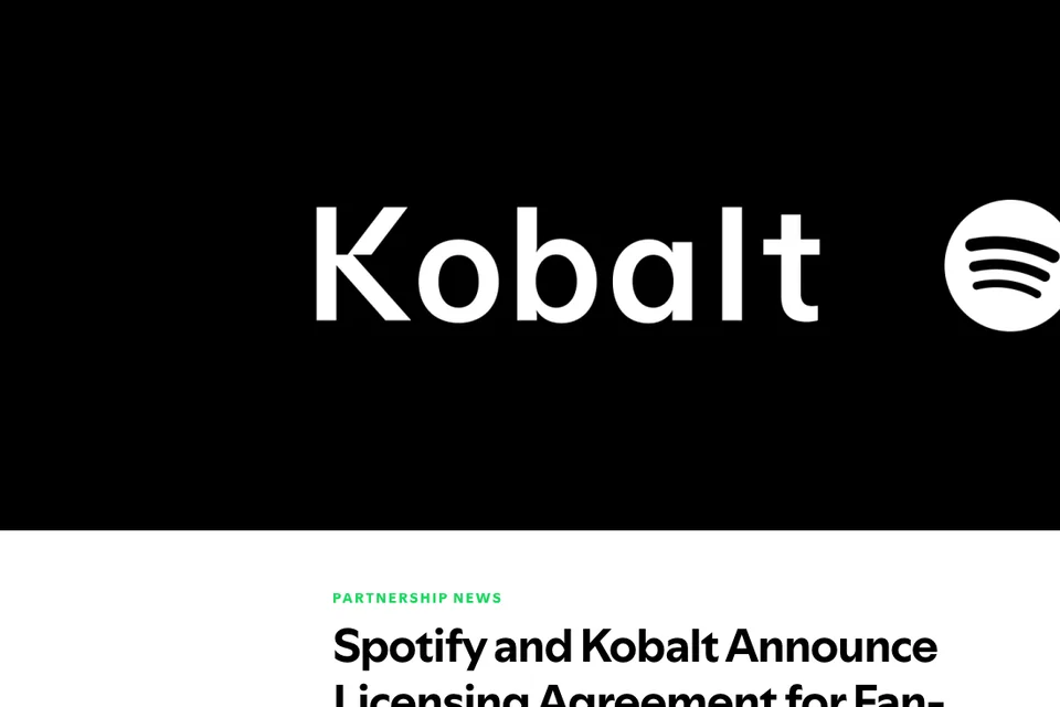 Kobalt and Spotify marks in Spotify's remix-licensing announcement · Spotify, captured 22 Aug 2026