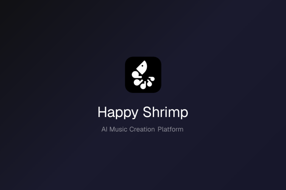 HappyShrimp product identity on a dark launch card.