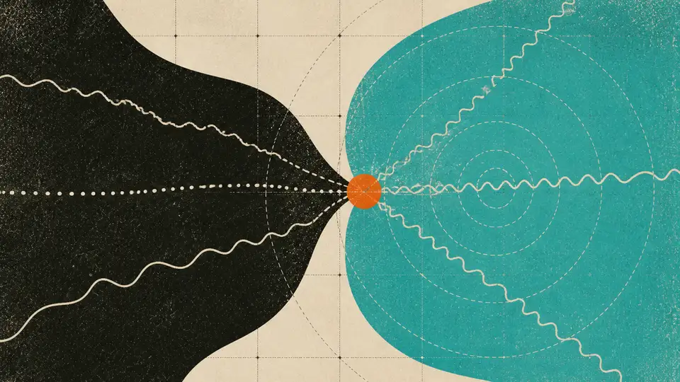 Three signal paths converge on an orange event point inside a turquoise acoustic field.
