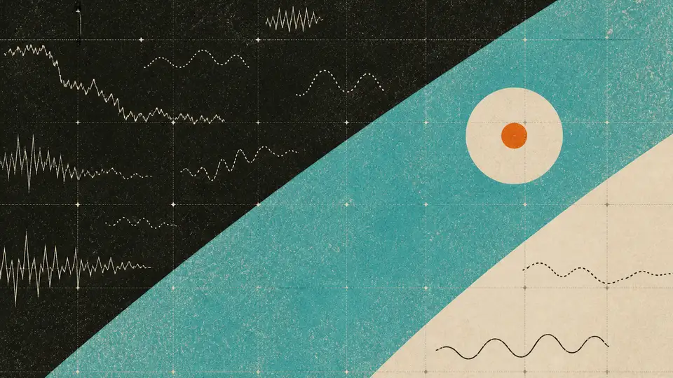 A turquoise search beam isolates one orange result among scattered signal traces.